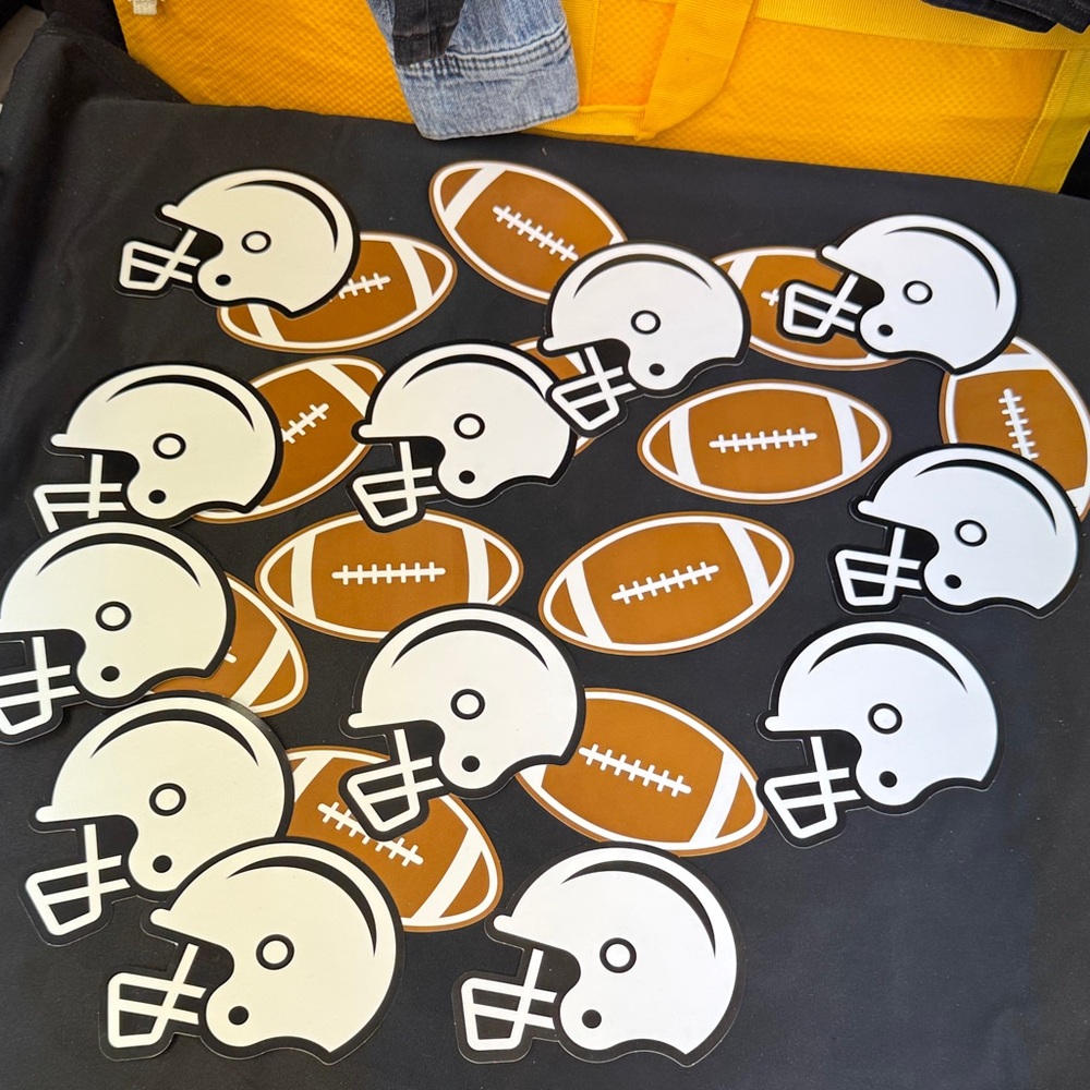 Football & Helmet Cutouts with tacky stickers on back perfect for hanging decor
